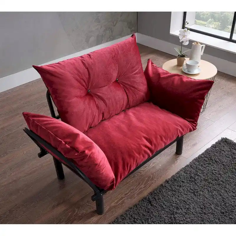 Divanetto futon blu/marrone/grigio/rosso/nero/senape/beige, struttura pieghevole – 2 posti