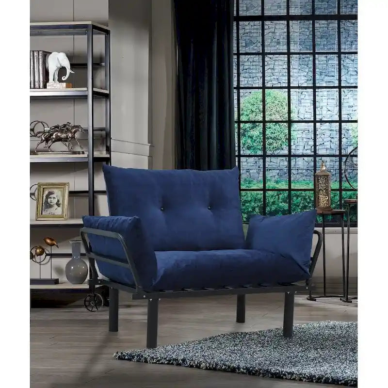 Divanetto futon blu/marrone/grigio/rosso/nero/senape/beige, struttura pieghevole – 2 posti
