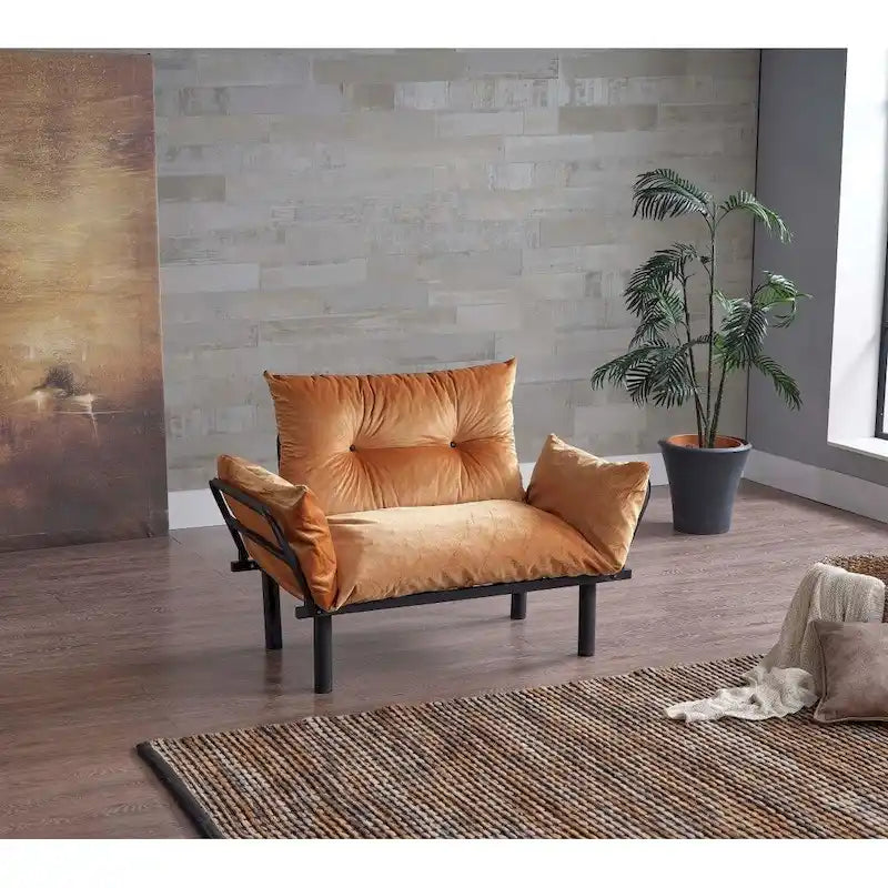 Divanetto futon blu/marrone/grigio/rosso/nero/senape/beige, struttura pieghevole – 2 posti