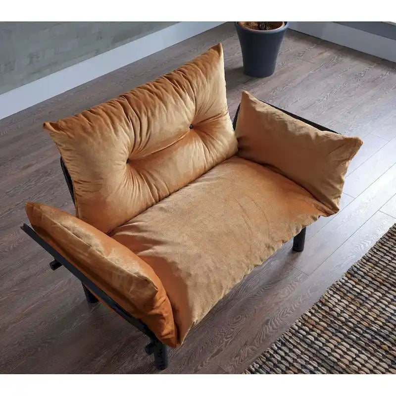 Divanetto futon blu/marrone/grigio/rosso/nero/senape/beige, struttura pieghevole – 2 posti