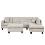 Divano sezionale a L con pouf contenitore, chaise longue reversibile, grigio chiaro/grigio, 3-4 posti a sedere