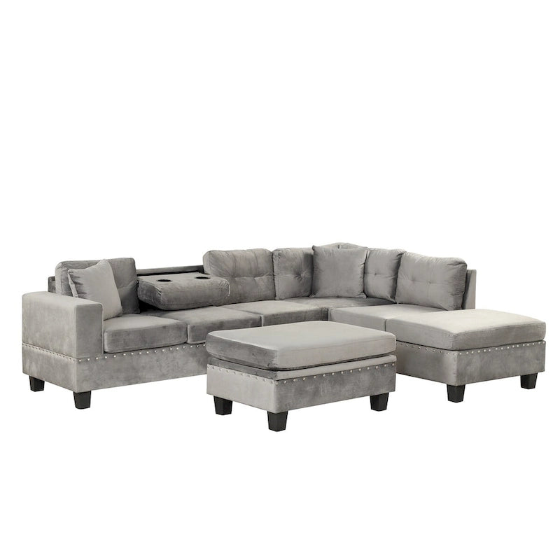 104.5-inch Modern L-shaped Sectional Sofa with Storage Ottoman and Reversible Chaise - 104.5 W x 74.5 D x 33.5 H