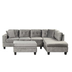Divano sezionale a L con pouf contenitore, chaise longue reversibile, grigio chiaro/grigio, 3-4 posti a sedere