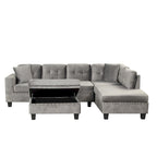 Divano sezionale a L con pouf contenitore, chaise longue reversibile, grigio chiaro/grigio, 3-4 posti a sedere