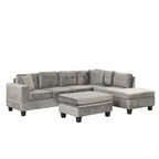 Divano sezionale a L con pouf contenitore, chaise longue reversibile, grigio chiaro/grigio, 3-4 posti a sedere
