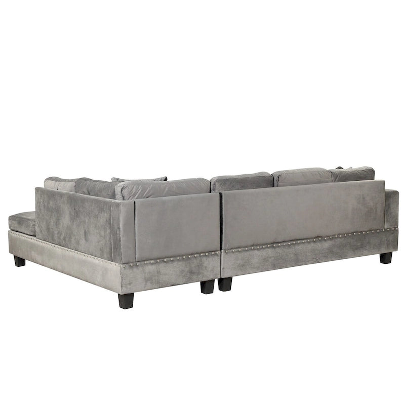Divano sezionale a L con pouf contenitore, chaise longue reversibile, grigio chiaro/grigio, 3-4 posti a sedere