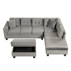 Divano sezionale a L con pouf contenitore, chaise longue reversibile, grigio chiaro/grigio, 3-4 posti a sedere
