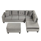 Divano sezionale a L con pouf contenitore, chaise longue reversibile, grigio chiaro/grigio, 3-4 posti a sedere