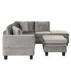 Divano sezionale a L con pouf contenitore, chaise longue reversibile, grigio chiaro/grigio, 3-4 posti a sedere
