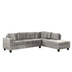 Divano sezionale a L con pouf contenitore, chaise longue reversibile, grigio chiaro/grigio, 3-4 posti a sedere