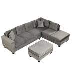Divano sezionale a L con pouf contenitore, chaise longue reversibile, grigio chiaro/grigio, 3-4 posti a sedere