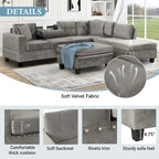 Divano sezionale a L con pouf contenitore, chaise longue reversibile, grigio chiaro/grigio, 3-4 posti a sedere