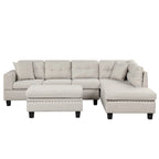 Divano sezionale a L con pouf contenitore, chaise longue reversibile, grigio chiaro/grigio, 3-4 posti a sedere