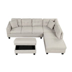 Divano sezionale a L con pouf contenitore, chaise longue reversibile, grigio chiaro/grigio, 3-4 posti a sedere