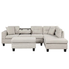 Divano sezionale a L con pouf contenitore, chaise longue reversibile, grigio chiaro/grigio, 3-4 posti a sedere