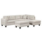 Divano sezionale a L con pouf contenitore, chaise longue reversibile, grigio chiaro/grigio, 3-4 posti a sedere