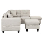 Divano sezionale a L con pouf contenitore, chaise longue reversibile, grigio chiaro/grigio, 3-4 posti a sedere