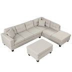 Divano sezionale a L con pouf contenitore, chaise longue reversibile, grigio chiaro/grigio, 3-4 posti a sedere