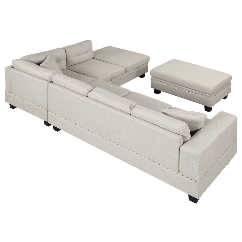 Divano sezionale a L con pouf contenitore, chaise longue reversibile, grigio chiaro/grigio, 3-4 posti a sedere