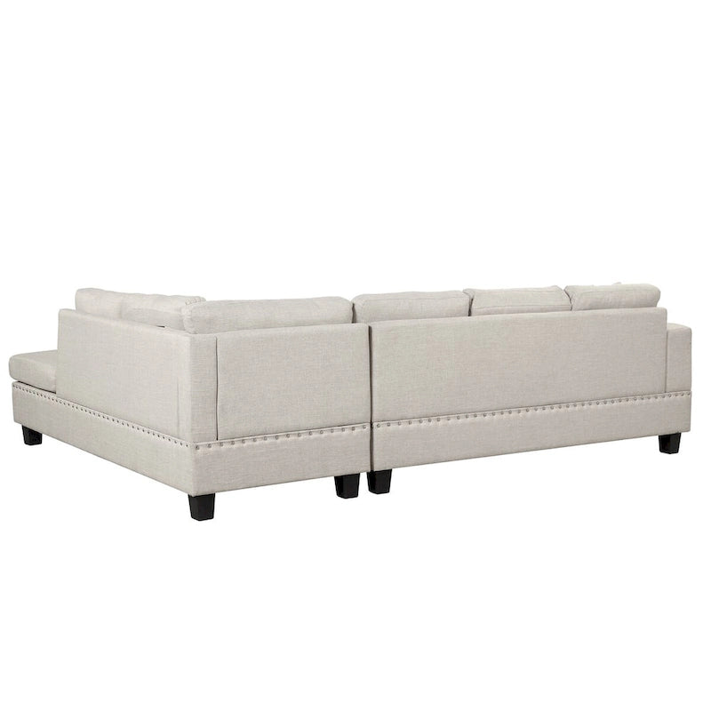 Divano sezionale a L con pouf contenitore, chaise longue reversibile, grigio chiaro/grigio, 3-4 posti a sedere