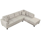 Divano sezionale a L con pouf contenitore, chaise longue reversibile, grigio chiaro/grigio, 3-4 posti a sedere