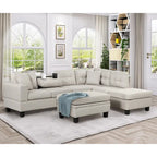 Divano sezionale a L con pouf contenitore, chaise longue reversibile, grigio chiaro/grigio, 3-4 posti a sedere
