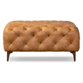 Pouf quadrato trapuntato color cuoio con gambe in legno, medio (1 posto)