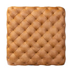 Pouf quadrato trapuntato color cuoio con gambe in legno, medio (1 posto)