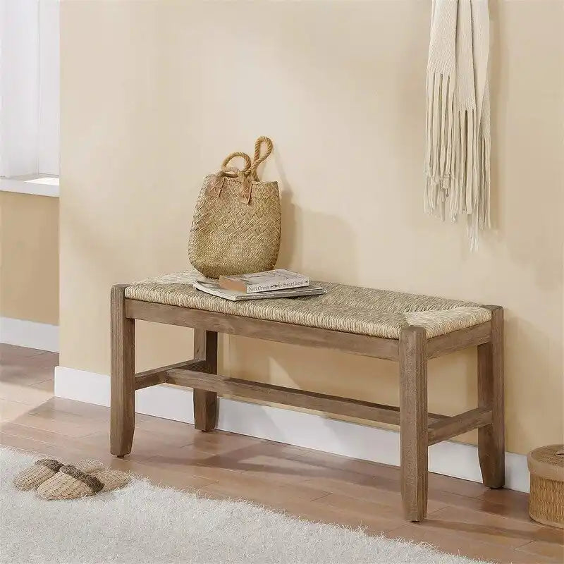 Panca in legno con seduta in giunco marino naturale, 1 posto – Naturale