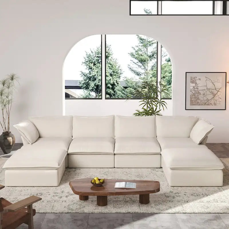 163  U-Shaped Convertible Modular Sectional Sofa, Down Filled Comfort Overstuffed Upholstered