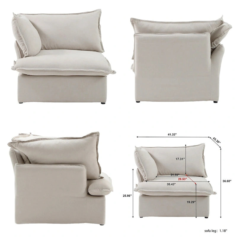 Divano Sezionale Modulare a U Beige / Bianco / Nero, Rivestimento in Lino, 6–8 Posti