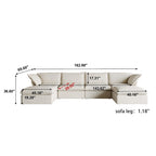 Divano Sezionale Modulare a U Beige / Bianco / Nero, Rivestimento in Lino, 6–8 Posti