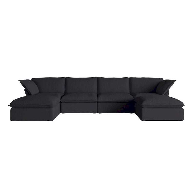 Divano Sezionale Modulare a U Beige / Bianco / Nero, Rivestimento in Lino, 6–8 Posti