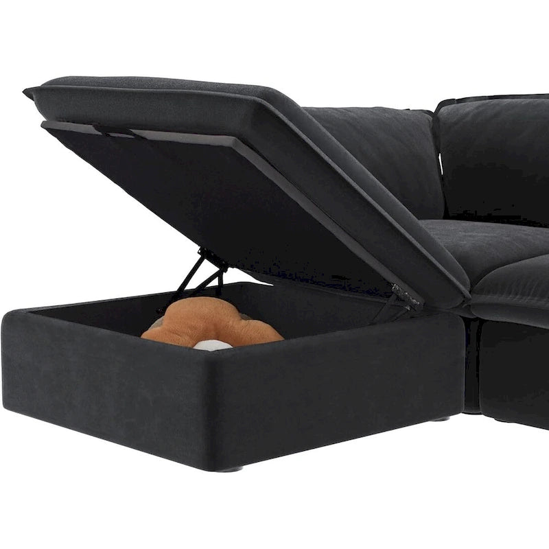 Divano Sezionale Modulare a U Beige / Bianco / Nero, Rivestimento in Lino, 6–8 Posti