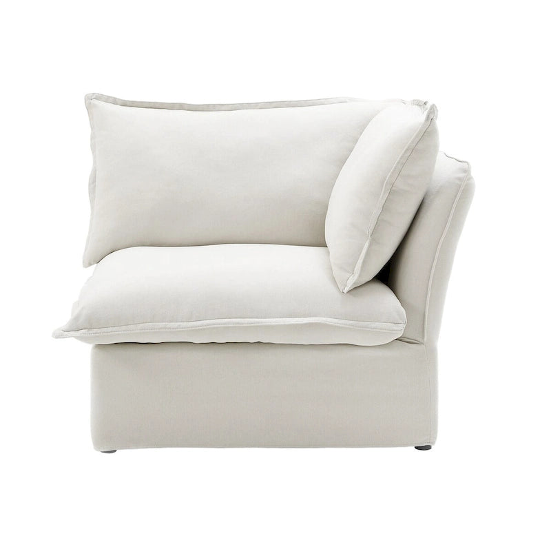 Divano Sezionale Modulare a U Beige / Bianco / Nero, Rivestimento in Lino, 6–8 Posti