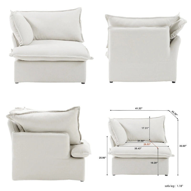 Divano Sezionale Modulare a U Beige / Bianco / Nero, Rivestimento in Lino, 6–8 Posti