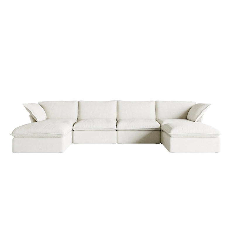 Divano Sezionale Modulare a U Beige / Bianco / Nero, Rivestimento in Lino, 6–8 Posti