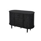 Madia scorrevole in rovere naturale/nero con ante a serrandina e 3 cassetti