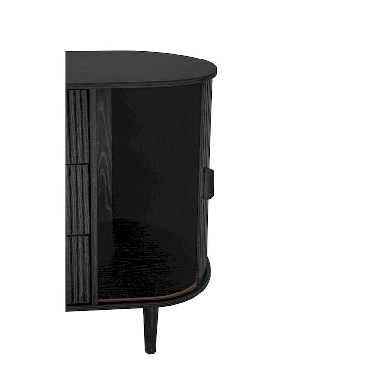 Madia scorrevole in rovere naturale/nero con ante a serrandina e 3 cassetti