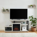 Mobile TV rustico in legno grigio e marrone con camino elettrico, adatto a TV fino a 55"