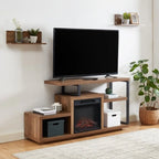 Wood TV Stand Classic Entertainment Center Media Console up to 55  with Electric Fireplace