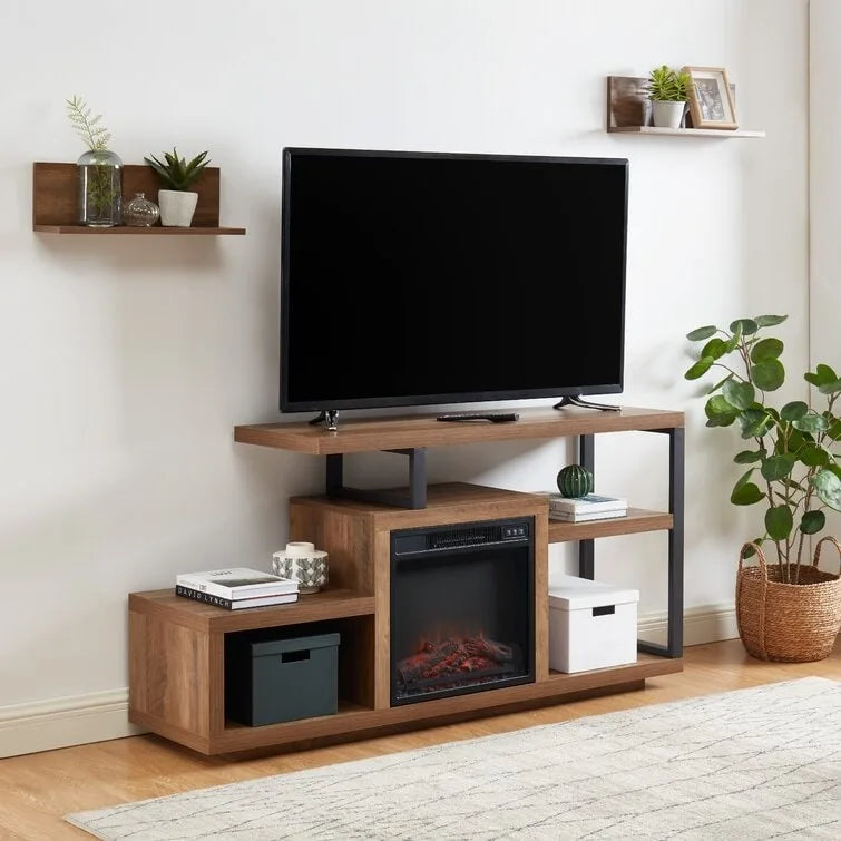 Wood TV Stand Classic Entertainment Center Media Console up to 55  with Electric Fireplace