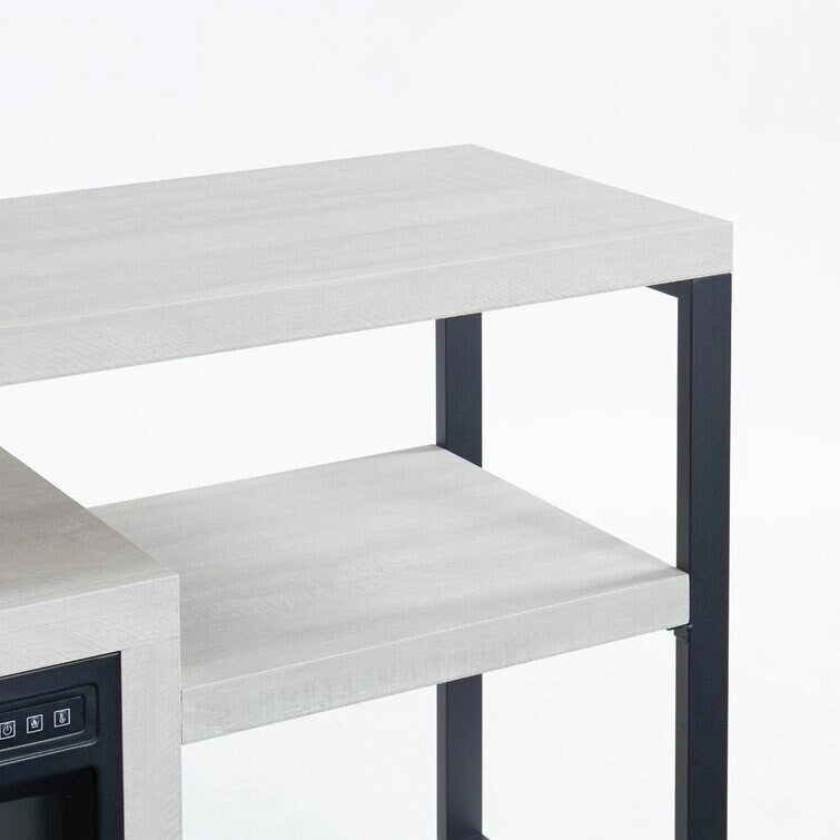Mobile TV rustico in legno grigio e marrone con camino elettrico, adatto a TV fino a 55"