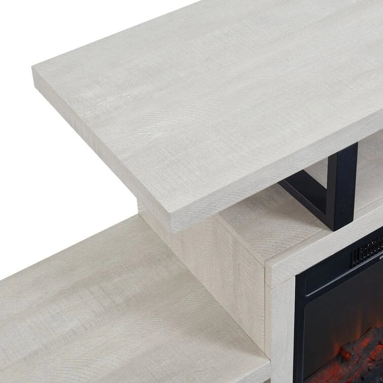 Mobile TV rustico in legno grigio e marrone con camino elettrico, adatto a TV fino a 55"
