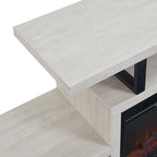Mobile TV rustico in legno grigio e marrone con camino elettrico, adatto a TV fino a 55"