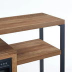 Mobile TV rustico in legno grigio e marrone con camino elettrico, adatto a TV fino a 55"