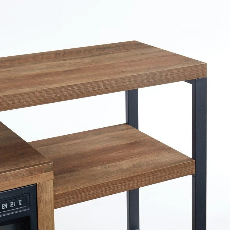 Mobile TV rustico in legno grigio e marrone con camino elettrico, adatto a TV fino a 55"