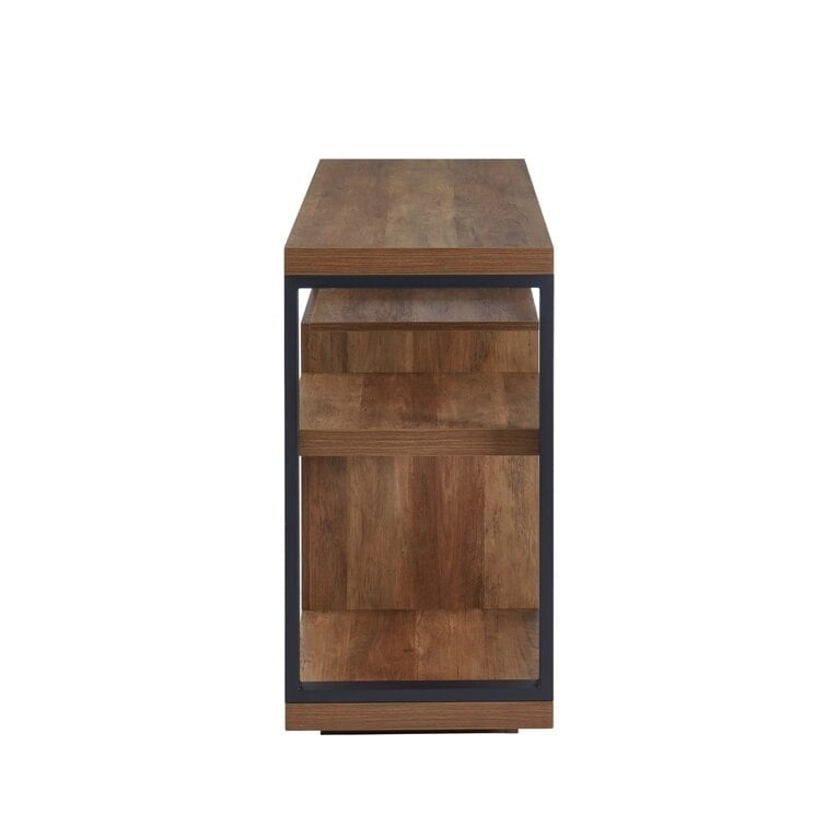 Mobile TV rustico in legno grigio e marrone con camino elettrico, adatto a TV fino a 55"