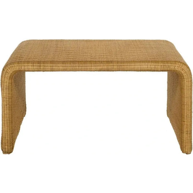 Tavolino da caffè quadrato in rattan, marrone, piano in legno, 36" × 36" × 18"