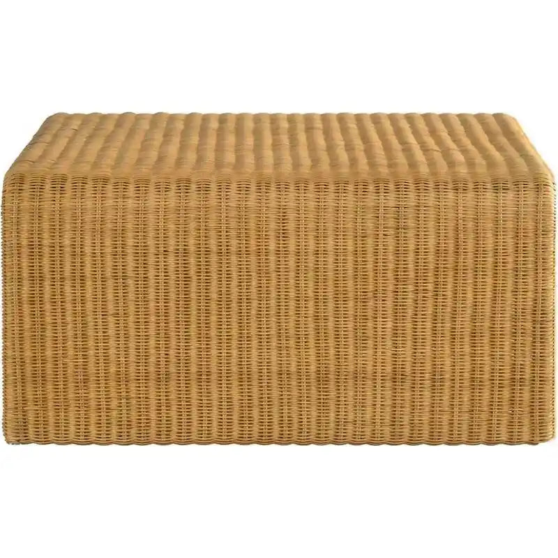Tavolino da caffè quadrato in rattan, marrone, piano in legno, 36" × 36" × 18"